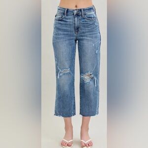 Judy Blue: Wide Leg, Tummy Control, High Rise, Cropped, Distressed Jeans